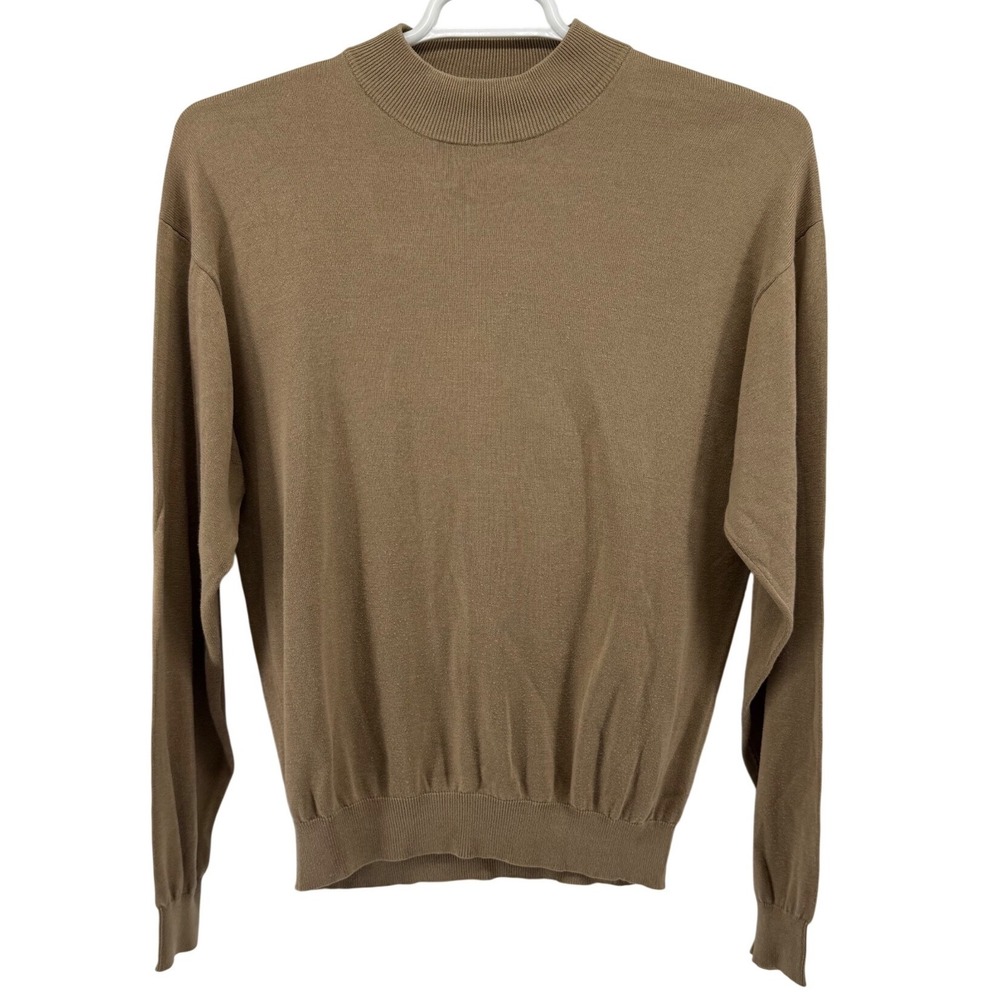Pronto Uomo Mens Silk Cotton Blend Mock Neck Sweater Tan Brown Size M RN77219 - Picture 2 of 6